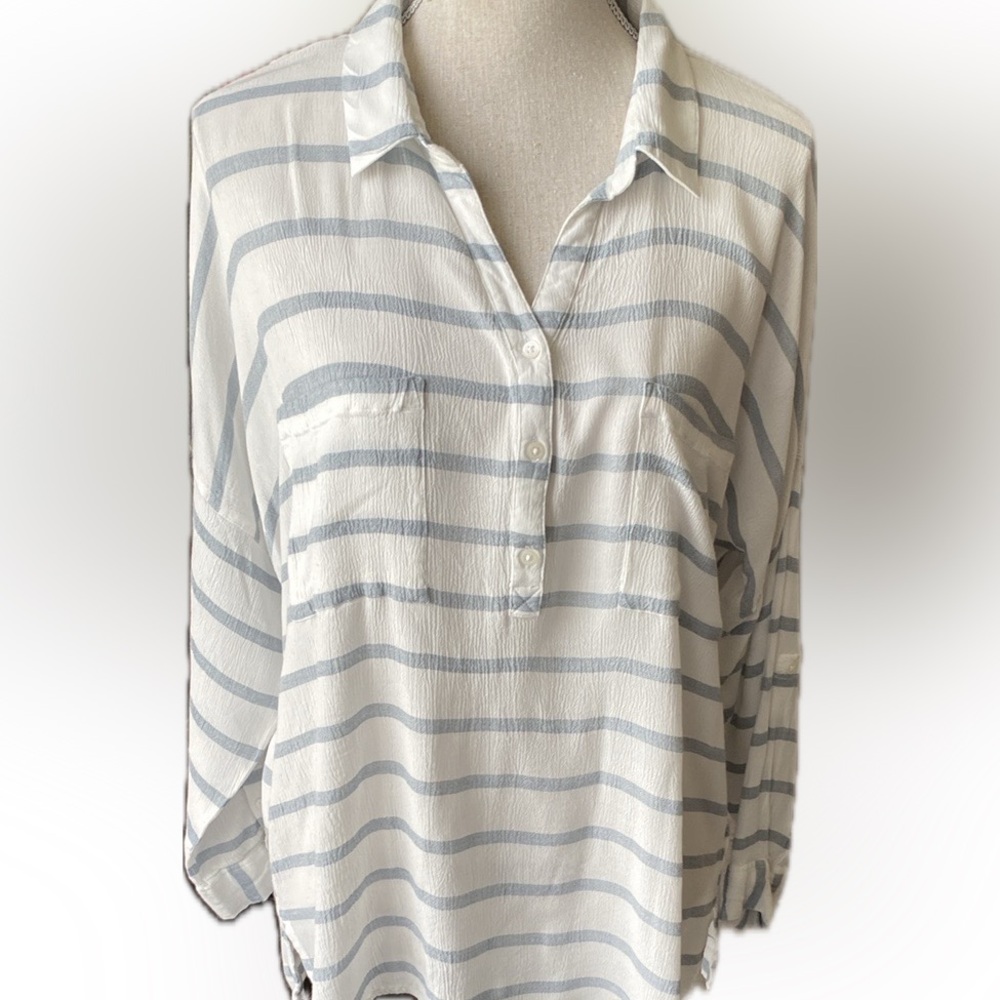 Striped White and Gray Women's Top